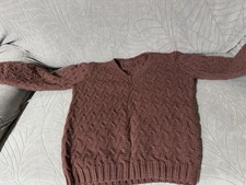 Hand Crochet V-Neck Jumper: Pale Pink 80s Sweater Medium Vintage Retro