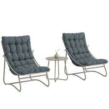 Outsunny Garden Bistro Set, Bistro Table and Chairs w/ Cushions, Dark Grey