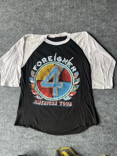 Foreigner American Tour Raglan 3/4 Sleeve Shirt 1980s vintage concert t-shirt, vintage, size XL, single stitch, B+ condition