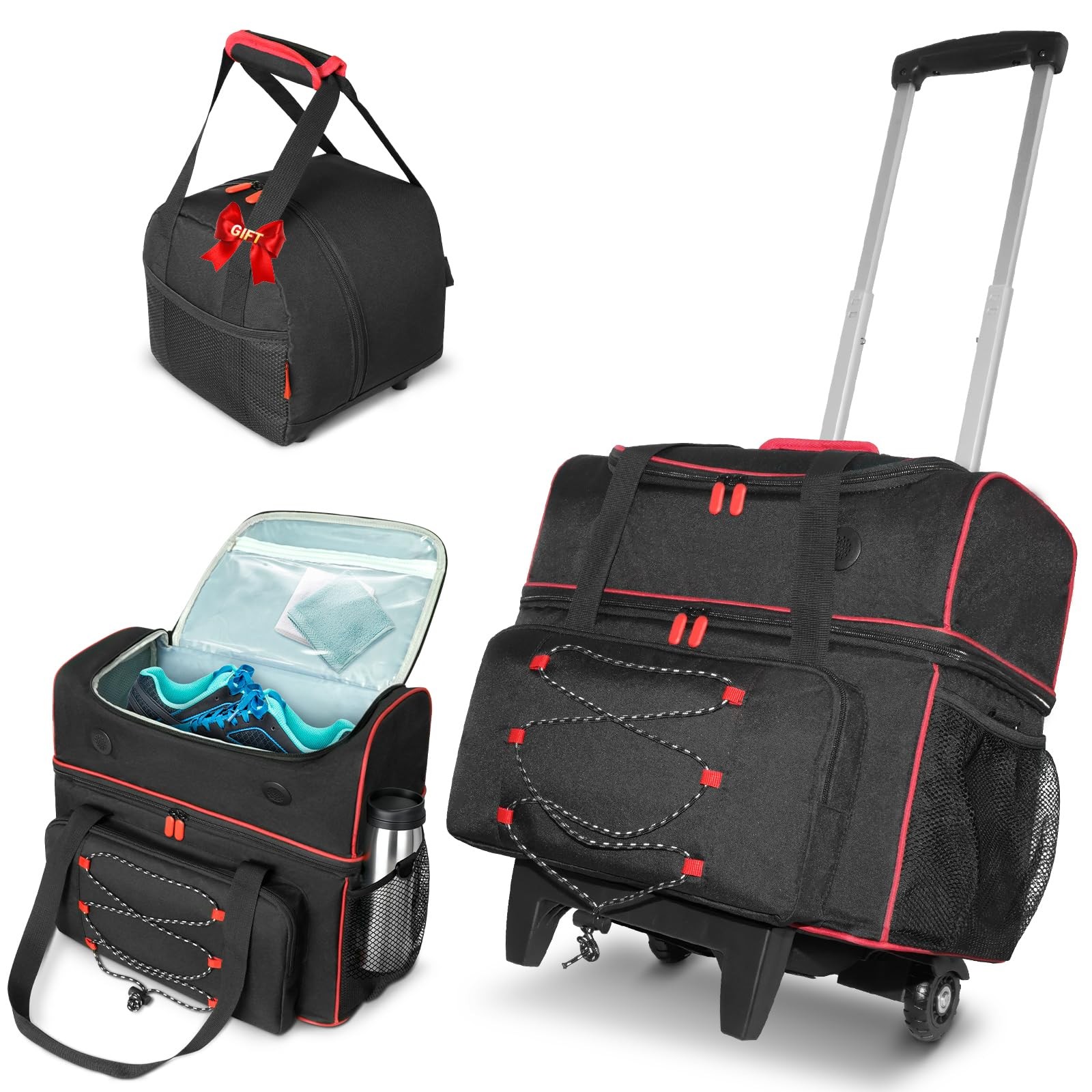Double Roller 2 Bowling Ball Bowling Bag with Wheels,2 Ball 