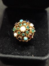 14KT ROSE GOLD PRINCESS RING EMERALDS RUBYS SAPHIRES SIZE 5 3/4 6.3 GRS.