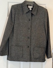 Pendleton Wool Blend Tweed Black/White Collared Button Blazer Jacket Women's 14
