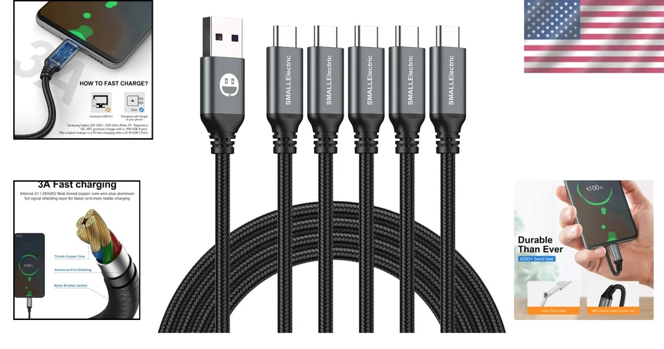 Paquete de 5 cables USB C de 10 pies - gris Foto 2 de 4