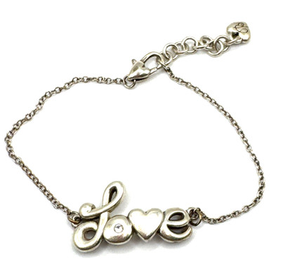 Brighton Love Letters Heart Written Pre-Owned Silver Bracelet 8.5 Inches