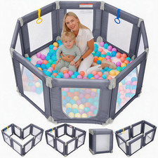 Portable Foldable Baby Playpen with Zipper Gate - 360 Mesh Safety Fence