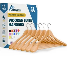 Solid Wooden Hanger Set - 12 Pieces Non-Slip Versatile Closet Space-Saving Ha...