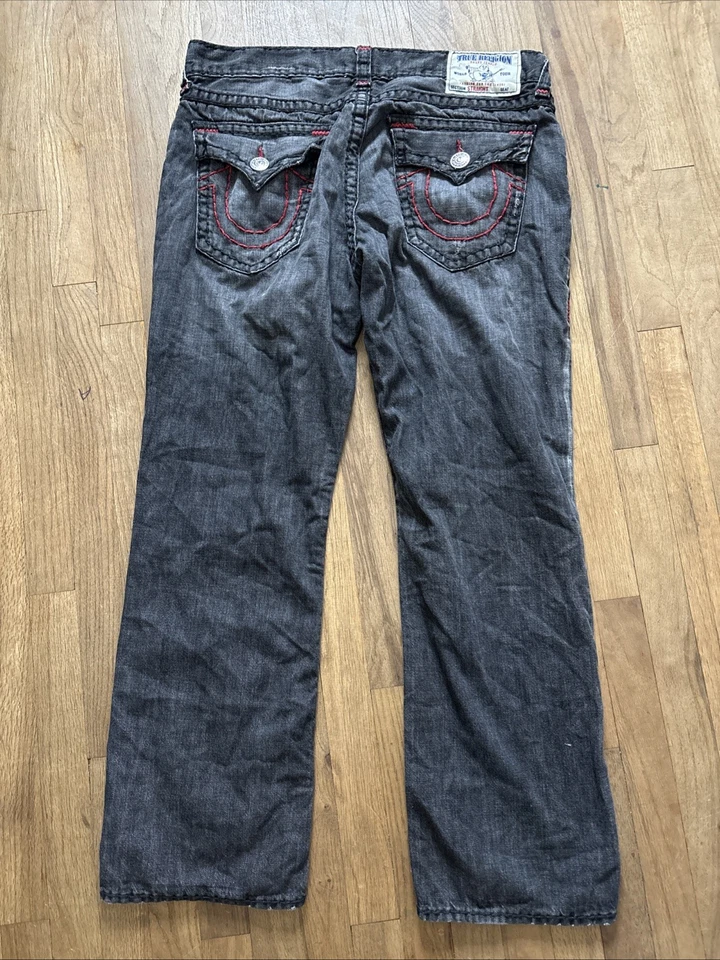 True Religion Jeans Super T Flaps Dreams Negro Rojo Hombre’s 38X32 Algodón Recto Foto 4 de 4