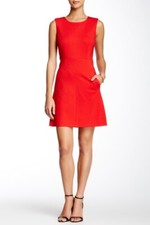 DIANE von FURSTENBERG Red Knit Dress Short A-Line Fitted Sleeveless Pockets Sz 2