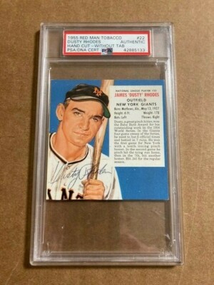 how much is tobacco in rhodes Dusty Rhodes Signed 1955 Red Man Baseball No Tab #22, PSA/DNA Nice Card