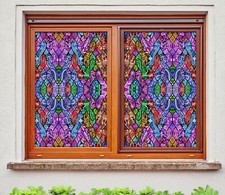 3D Purple Pattern ZHU796 Window Film Print Sticker Cling Stained Glass UV Zoe