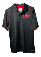 Majestic Men's Cool Base Cincinnati Reds Polo Shirt, Dark Gray, Small