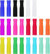 22Pcs Reusable Silicone Straw Tips, Multi-Color Food Grade Straws Tips Covers On