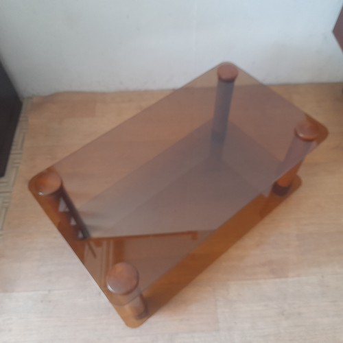 Mesa de centro baja de 1960-70, madera sólida y vidrio ahumado, buen estado - Imagen 12 de 13