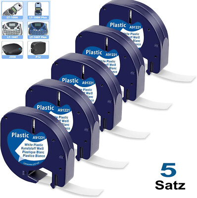 5x 91221 12mm weiß Plastic Schriftband für DYMO LetraTag LT-100H 100T 200B XR