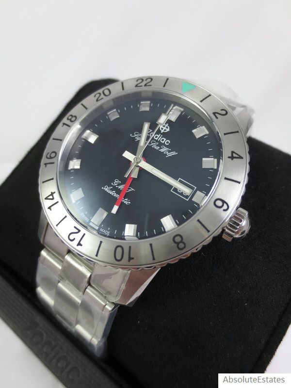 NEW Zodiac Super Sea Wolf GMT Automatic Black Silver Mens Watch