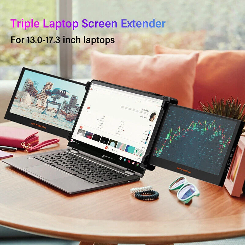 Dual Portable Triple Fold 1080P IPS Monitor Screen Extender For Laptop 13-17.3" - image 3 of 4