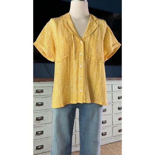 NWT New $98 Anthropologie Maeve Yellow Linen Blend Surf Shirt M - Picture 9 of 10