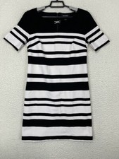 White House Black Market Dress Women's Black & White Striped Shift Metal V-Neck