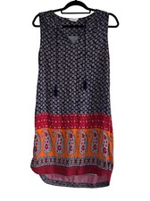 Beachlunchlounge Woman’s Small Boho Shift Paisley Print Blue Knee Length Dress