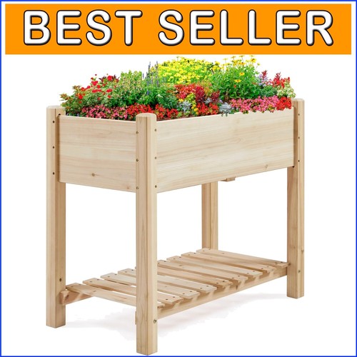 Lightweight & Durable 34" Elevated Garden Bed with Storage Shelf - Outdoor Use
