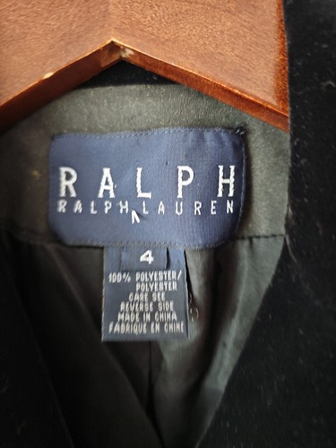 RALPH RALPH LAUREN Womens Velvet Double Breast Blazer Jacket Size 4 Black Gold - Picture 4 of 7