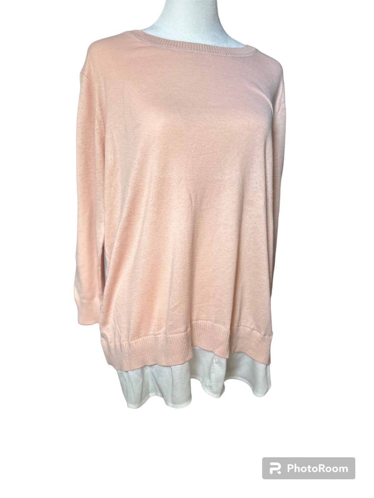 Calvin Klein Layered Look Knit Sweater 3/4 Sleeve BLUSH Size L