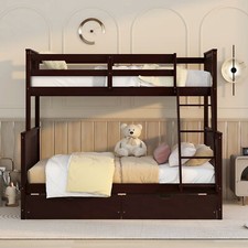 Cajones de almacenamiento de madera con dos literas completas marco de cama dormitorio para niños espresso