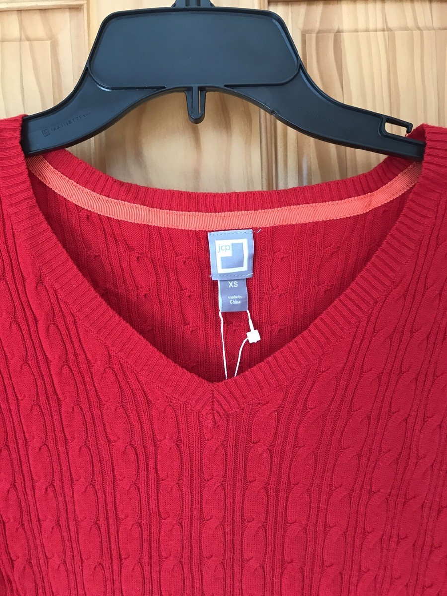 NWT JCP SWEATER - WOMEN - RET $34 - EXTRA SMALL - CABARET RED