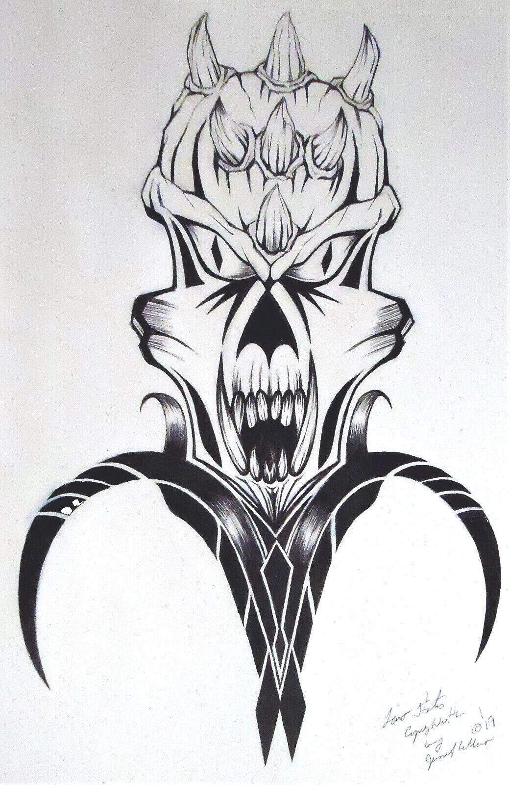 墨水头骨艺术画作