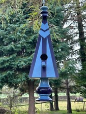 Hand Made Hanging Pyramid Wooden Bird Box Nest Box in Lilac & Purple INC UK DEL