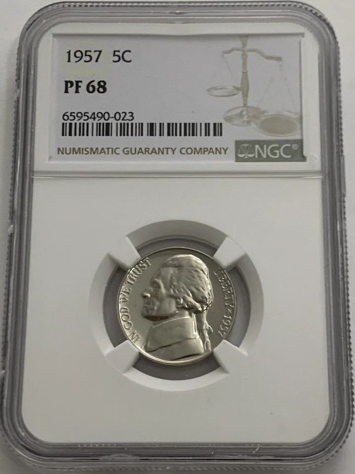 1957 NGC PF68 Proof Thomas Jefferson Nickel 5c White Label - Image 3 of 3