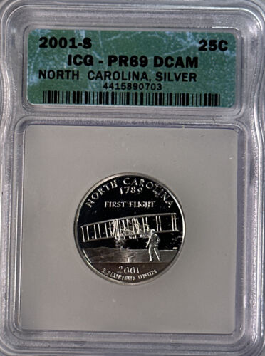 2001 S ICG PROOF PR69 DCAM 5 State Silver Quarter Set - Picture 7 of 12