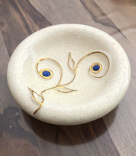 Longwy vide poche en faïence craqueler doré et bleu