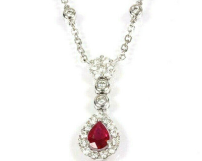2,2 ctw natürliche rote Birne Rubin & Diamant massiv 14k Weißgold Träne Halskette