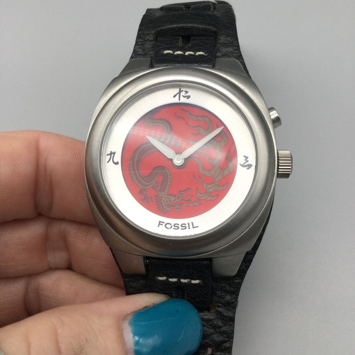 Fossil Big Tic Dragon Watch Men 40mm Red Dial Black Leather Fossil Big Tic Dragon Watch Men 40mm Red Dial Black Leather