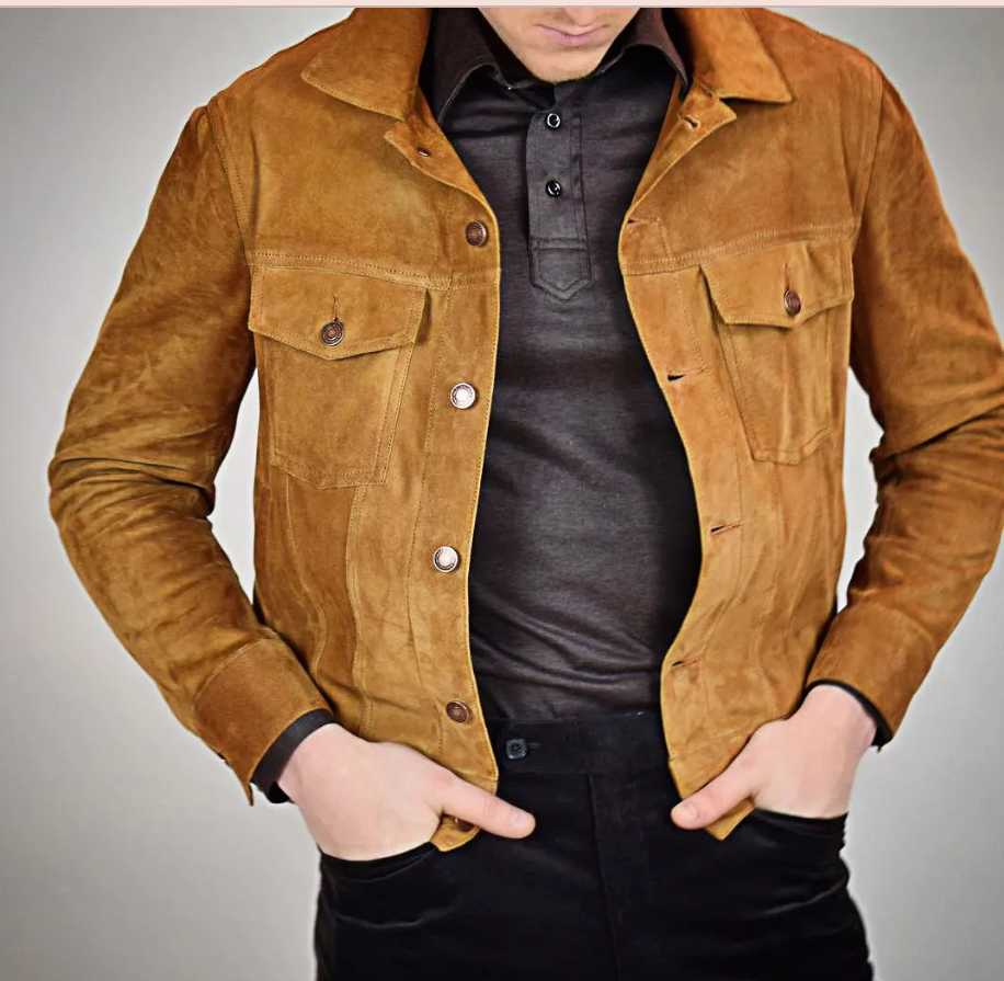Men Tan suede trucker jacket, Tan trucker suede jacket Shirt Men Tan suede trucker jacket, Tan trucker suede jacket Shirt