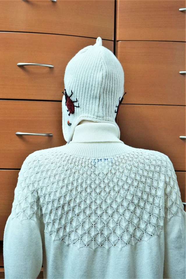 针织羊毛帽子白色飞行员风格女士礼物女孩女士装饰 — 第 4/4 张图片