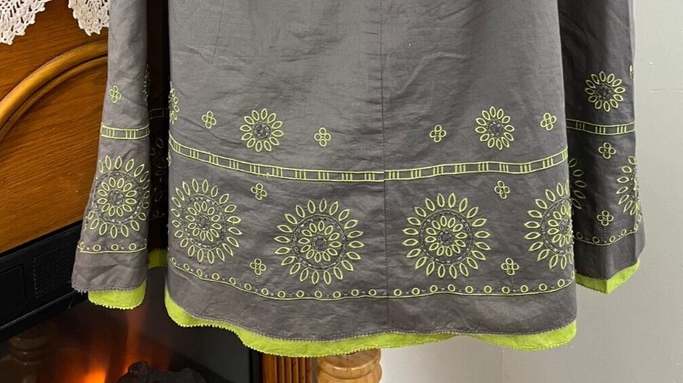 Falda de Diseñador Sigrid Olsen 100% Algodón Cuentas Forrada Alina Gris Verde ~ Talla 6 Foto 2 de 4