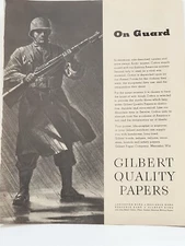 1943 Gilbert Quality Papers Fortune WW2 Print Ad On Guard Army Soldier Rifle