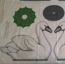 Cranston Christmas Fabric SWAN CENTERPIECE Holly Wreath Cut & Sew Panel 45"x25"