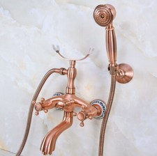 Antique Red Copper Brass Clawfoot Bath Tub Faucet Shower Mixer Tap Set sna372