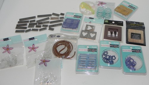 LOT FRAMES HUGZ CIRROUNDS WORDS METAL EMBELLISHMENTS MAKING MEMORIES SCRAP WORKS