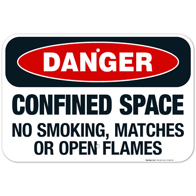 Danger Confined Space No Smoking, Matches Or Open Flames Sign, OSHA Danger Sign,