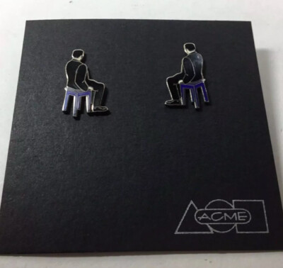 Vintage ACME Studio SALVADOR DALI MUSEUM  Man in Chair  Enamel Earrings - NEW
