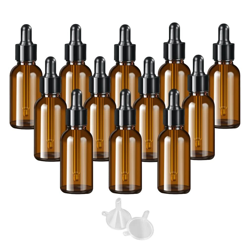 Eye Dropper Bottle, 1OZ Amber Glass Eye Dropper Bottles with 2 Funnels for Es...