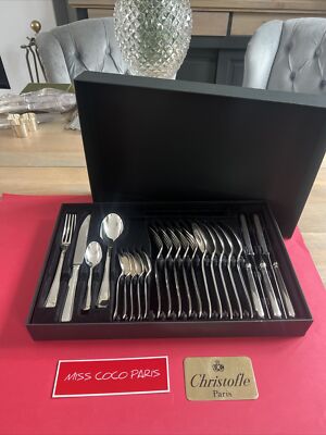 24P CHRISTOFLE AMERICA SILVER METAL HOUSEWARE SET BOX VERY NICE CONDITION N3,