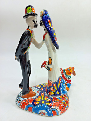 8'' couple BRIDE & GROOM CATRINA mexican talavera day of the dead, colorful folk