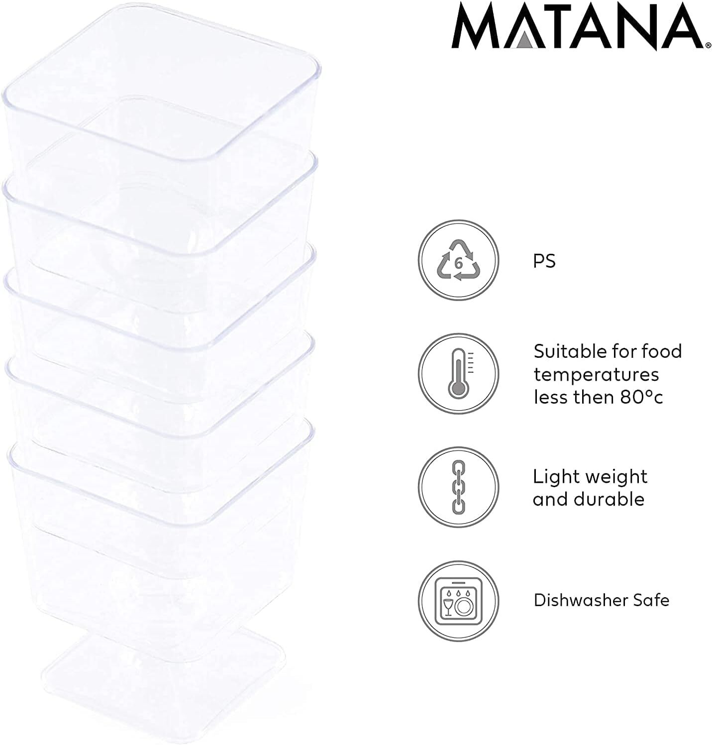 MATANA 100 60ml Clear Square Plastic Mini Parfait Dessert Cups
