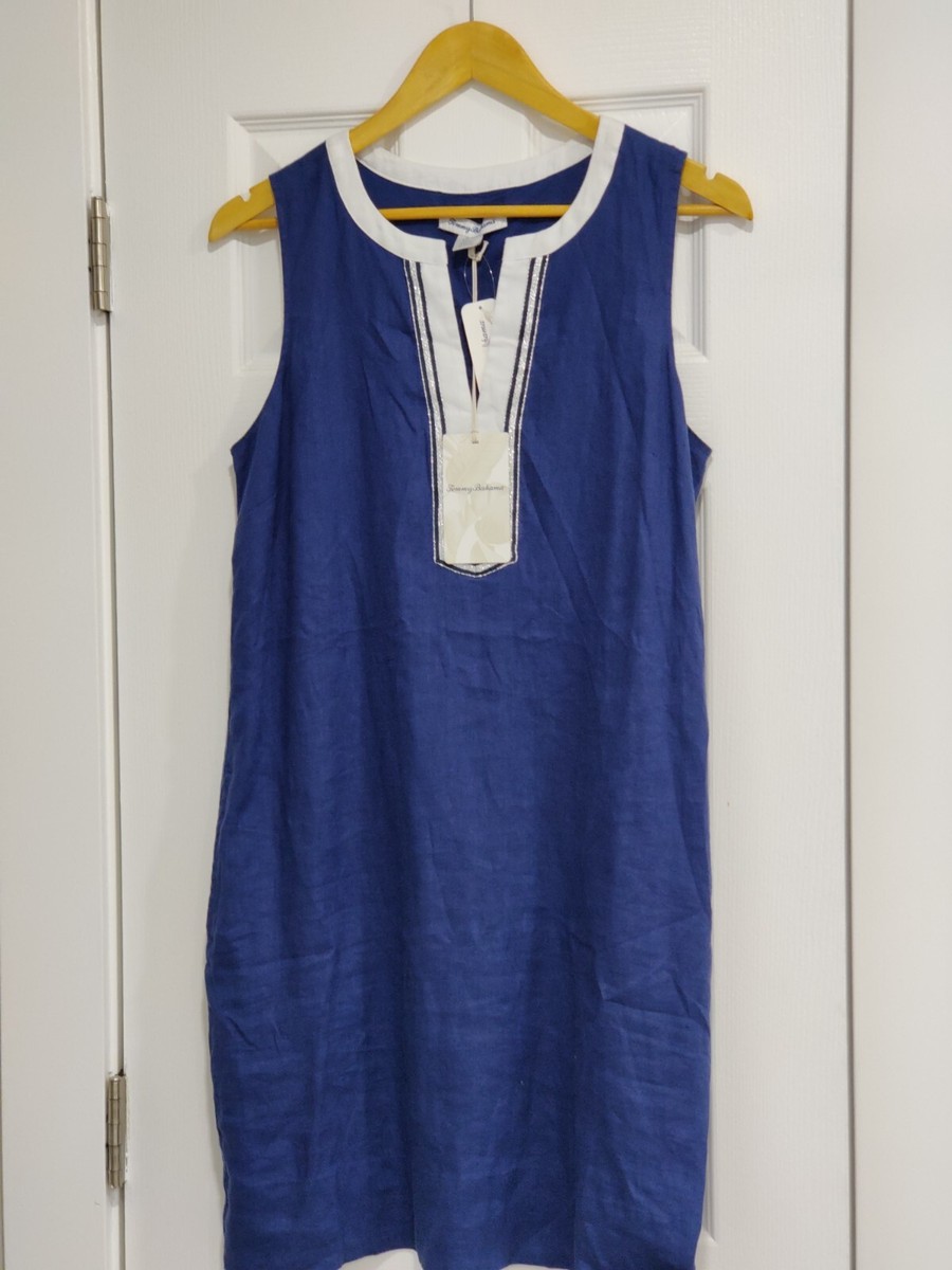 NEW Tommy Bahama Dress Womens Small Blue Linen Two Palms Sleeveless Tunic