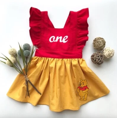 MASSIELCM Winnie the Pooh Dress Smash Cake Outfit First Birthday Clothes Dress One Red